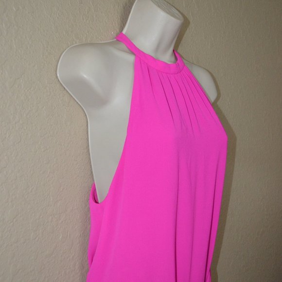 $288 Sz S Anthropologie SAYLOR Hot Pink Halter Style Tie Waist Slit Back Romper - Picture 4 of 10